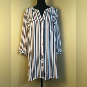 DR2 Women’s Size Medium Striped Button Down V-Neck Long Sleeve Shirt Dress